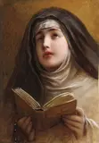 German School, A Young Nun Contemplating Scripture, Watercolor and gouache