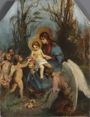Carl Rahl, The Madonna and Child with Adoring Angels, Oil on canvas