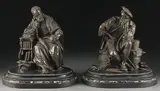 French School, Galileo and Columbus (a pair), Bronze with dark patina