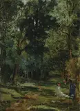 Norbert Goeneutte, Impressionistic Wooded Landscape with Figures, circa 1890, Oil on wood panel