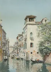 Venice Canal Scene by Federico del Campo, Watercolor, offered May 2012