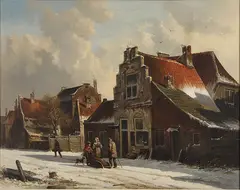 A Dutch Village in Winter by Adrianus Eversen, Oil on canvas, offered May 2012