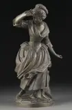 French School, A Playful Woman, Bronze with dark patina