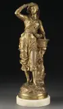 Charles Anfrie, Woman With Basket of Clams, Bronze with gilt patina