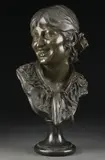 Brivio, Bust of a Smiling Young Maiden, Bronze with dark brown patina