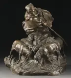 Charles Korschmann, Shepherdess and Her Flock, Bronze with brown patina