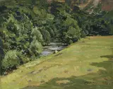 Fritz Köhler, Summer Landscape with Stream, Oil on artist board