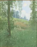 Jaroslav Šimůnek, Landscape with Trees in an Open Field, 1905, Oil on artist board- painted on both sides