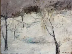 Elias Newman, Winter in North Salem, New York, Oil on artist board/masonite