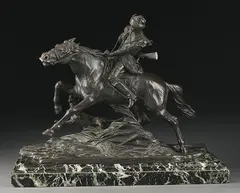 Polish Hunter on Horseback with Dog by Edouard Drouot, Bronze with dark patina, offered May 2012