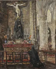 Raphaël Dubois, a Woman Praying at a Marian Altar, Oil on canvas