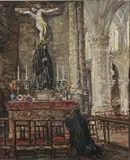 Raphaël Dubois, a Woman Praying at a Marian Altar, Oil on canvas