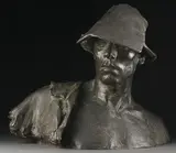 Czech School, Bust of a Laborer with Hat, circa 1925, Bronze with dark brown patina
