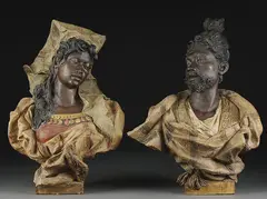 Bust of Moroccan Man and Woman by Friedrich Goldscheider, Polychrome terracotta, offered May 2012