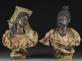 Friedrich Goldscheider, Bust of Moroccan Man and Woman, Polychrome terracotta