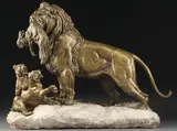 Paul Edouard Delabrierre, Le Premier Gibier (The First Game), Bronze on rockery base