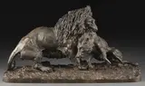 Christopher Fratin, Lion Killing Boar, Bronze with dark brown patina