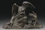 Jacmard, Vulture and Dog Fighting Over a Deer, Bronze with dark brown patina