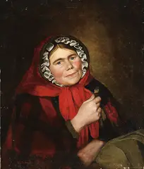 Karl Schmidt, Portrait of a Woman with Red Head Scarf, circa 1875, Oil on canvas, unframed
