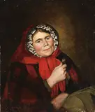 Karl Schmidt, Portrait of a Woman with Red Head Scarf, circa 1875, Oil on canvas, unframed