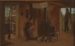 Rural Cabin Interior Scene by Charles Markham, Oil on canvas, offered May 2012