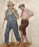 Robert Robinson, To the Fishing Hole- apparently an ullustration, Oil on canvas
