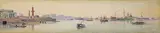 G. Byeloousov, Panorama of St. Petersburg from the Old Stock Exchange and Rostral Columns to the Peter and Paul Fortress, Watercolor and gouache
