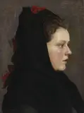Wilhelm Sprenger, Profile Portrait of Woman with Head Scarf, Oil on artist board