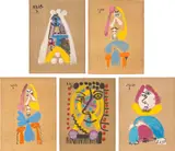 Portraits imaginaire (Imaginary Portraits): five plates by Pablo Picasso, 1969, Five offset lithographs in colours, on Arches paper, the full sheets, sold Sep 2023
