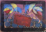 Howard Hodgkin, For Bernard Jacobson (H. 38), 1977-79, Lithograph in colours with hand-colouring in black gouache, pochoir in colours and yellow wax crayon, on two sheets of cream Arches mould-made paper dyed blackish-purple before printing (as issued), the full sheets