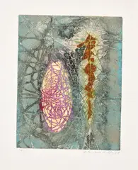 Krishna Reddy, Bull and Man, 1957, Etching in colours with embossing, on BFK Rives paper, with full margins