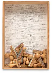 Accumulation by Arman, 1973, assemblage of rubber stamps in a pine and plexiglas shadowbox, offered Sep 2023