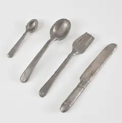 Cutlery by Rachel Whiteread, 2008, The complete set of four cast stainless steel cutlery, contained in the original handmade felt-lined wooden presentation, offered Sep 2023