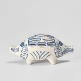 Grayson Perry, Piggy Bank, 2017, White ceramic piggy bank painted in blue and glazed, with rubber stopper, contained in the original cardboard box