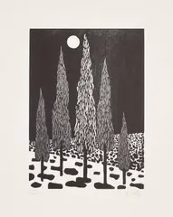 Trees by Nicolas Party, 2020, Woodcut, on BFK Rives paper, with full margins, sold Sep 2023