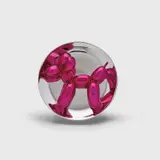 Jeff Koons, Balloon Dog (Magenta), 2015, Porcelain multiple painted in chrome, contained in the original Styrofoam-lined presentation box with silver printed signature and original plastic stand