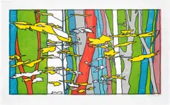 Francis Ruyter, Where the Sidewalk Ends, 2011, Woodcut in colours, on Japanese Unryu-shi paper, with full margins