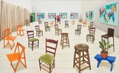 Sparer Chairs by David Hockney, 2014, Photographic drawing in colours, printed on wove paper, the full sheet mounted to Dibond (as issued), sold Sep 2023