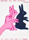 David Shrigley, Before You Can Entertain Others, 2022, Screenprint in colours with varnish overlay, on Somerset Satin paper, the full sheet