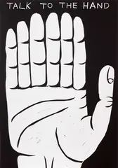 Talk To The Hand by David Shrigley, 2021, Linocut, on Somerset paper, the full sheet, sold Jun 2023