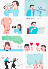 David Shrigley and Joan Cornellà, Vote, 2022, The complete set of eight screenprints in colours, on wove paper, with colophon, the full sheets loose (as issued), all contained in the original wooden box