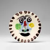 Visage no. 202 (Face no. 202) (A.R. 495) by Pablo Picasso, 1963, White earthenware round plate painted in colours and glazed, offered Dec 2023