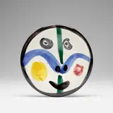 Visage no. 0 (Face no. 0) (A.R. 458) by Pablo Picasso, 1963, White earthenware round plate painted in colours and glazed, sold Dec 2023