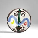 Visage no. 130 (Face no. 130) (A.R. 479) by Pablo Picasso, 1963, White earthenware round plate painted in colours and glazed, sold Dec 2023