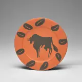 Pablo Picasso, Taureaux, Marli aux Feuilles (Bull, with Rim Decorated with Leaves) (A.R. 394), 1957, Red earthenware round plate painted in black and engraved