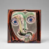 Pablo Picasso, Visage de femme "Pomone" ("Pomona" Woman's Face) (A.R. 590), 1968-69, Red earthenware square plaque painted in colours, engraved with partial brushed glaze