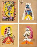 Portraits imaginaire (Imaginary Portraits): four plates by Pablo Picasso, 1969, Four offset lithographs in colours, on Arches paper, the full sheets, sold Dec 2023