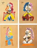 Portraits imaginaire (Imaginary Portraits): four plates by Pablo Picasso, 1969, Four offset lithographs in colours, on Arches paper, the full sheets, sold Dec 2023