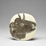 Profil de taureau (Bull's Profile) (A.R. 317) by Pablo Picasso, 1956, White earthenware plaque painted in black with partial brushed glaze, sold Dec 2023