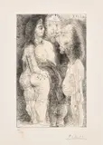 Pablo Picasso, Grosse courtisane, avec une vieillard et un spectateur en costume (Large Courtesan, with an Old Man and a Spectator in Costume), plate 72 from Série 347 (Bl. 1552, Ba. 1568), 1968, Etching, on BFK Rives paper, with full margins